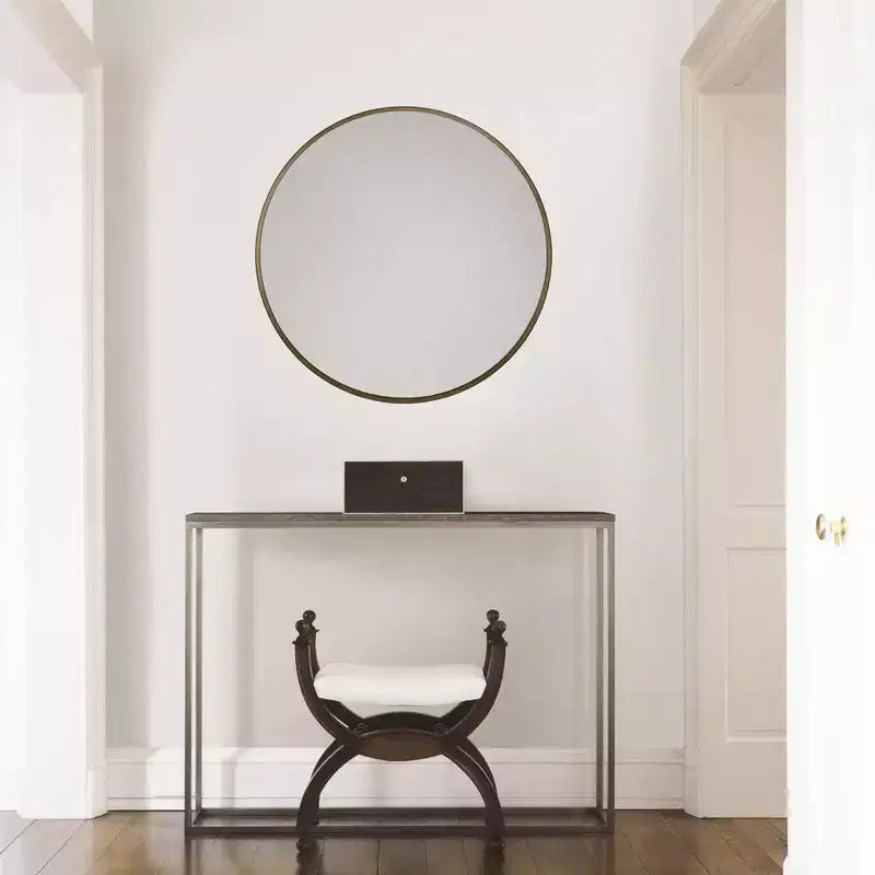 Adelina Gold Circular Wall Mirror - Brewster: Sleek 30-inch Metallic Accent, No Assembly Required