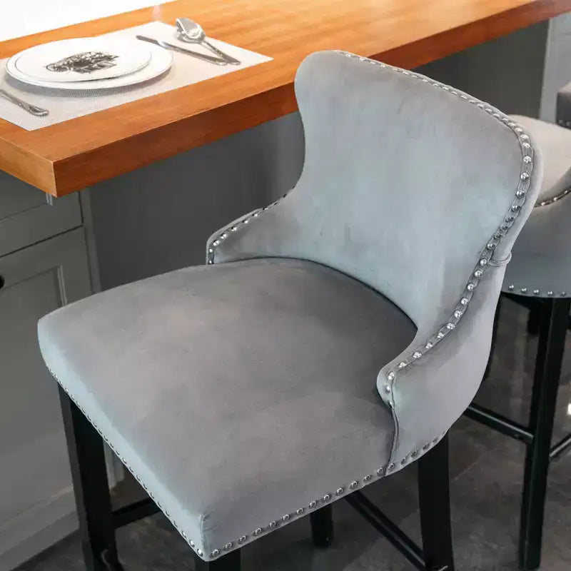 Modern Velvet Wing-Back Counter Stools Set of 2 - Upholstered Bar Chairs for Kitchen, Cafe