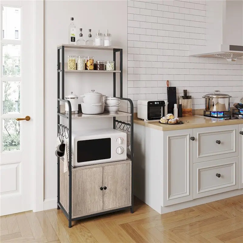Multilayered Baker's Rack with 1 Cabinet and 3 Storage Shelves