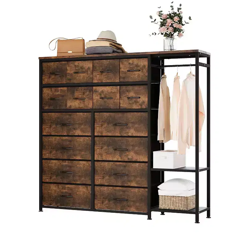 16-Drawer Clothes Rack with 2 Shelves, Tall Freestanding Closet Organizer, Heavy Duty Wardrobe Garment Rack for Bedroom Storage & Organization