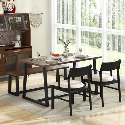 Costway 4 Pieces Dining Table Set Kitchen Table with 2 Armchairs & 1 Bench for 4 Coffee/Black