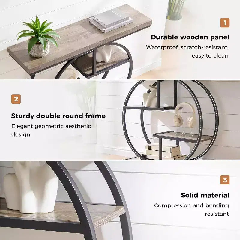 Industrial 4-Tier Console Table with Metal Frame and Wood Shelves
