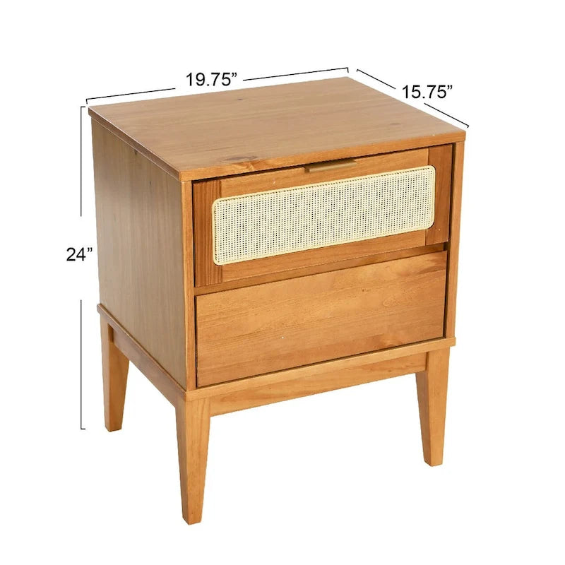 Solid Wood 2-Drawer Bedside Table