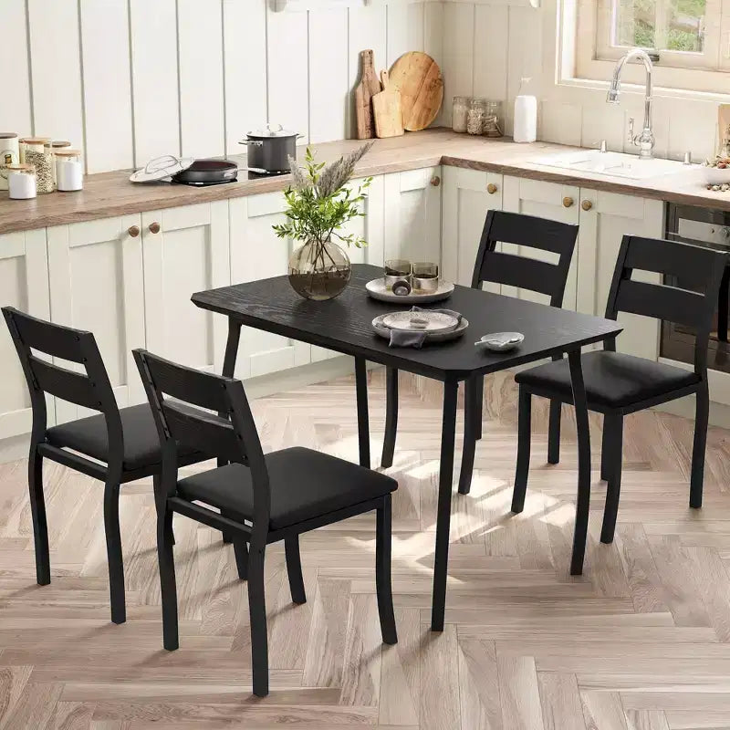 5 Piece Dining Table Set for 4, Modern Kitchen Table with Upholstered Chairs & Iron Frame, Wood Dining Room Furniture Set for Small Spaces