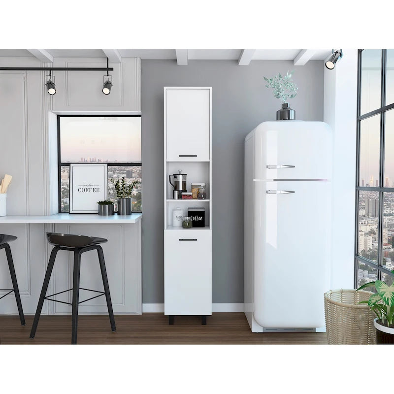 Kitchen Pantry with 2 Cabinets and 2 Open Shelves, Aluminum Handles and Hinges