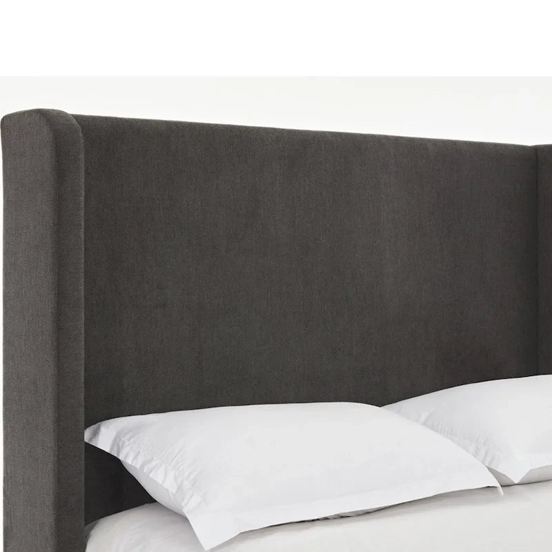Tall Wingback Boucle Upholstered Bed Frame with Wooden Slat Base