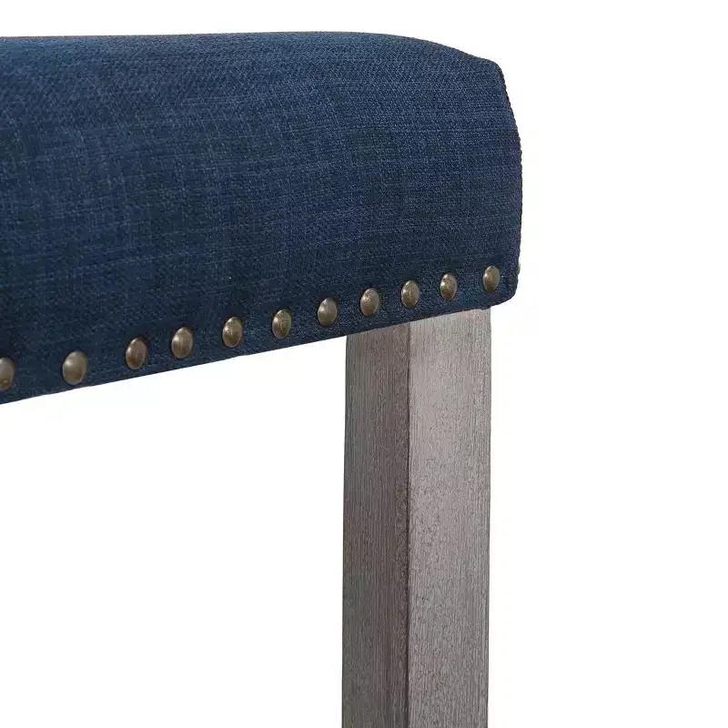 WestinTrends 24 Upholstered Saddle Seat Counter Stool (Set of 2), Antique Gray/Navy Blue