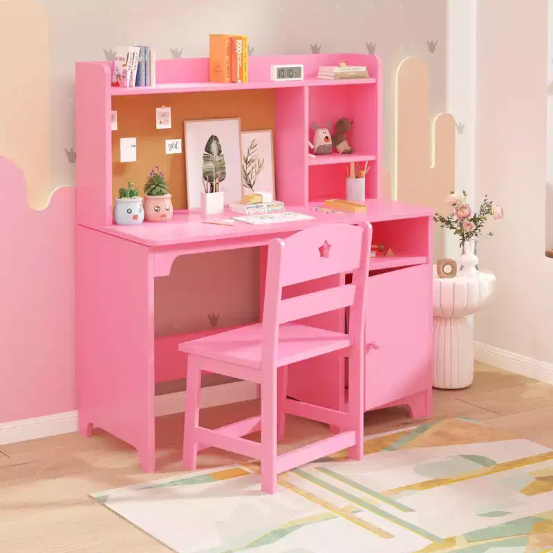 Kids Study Desk and Chair Set with Bookshelf & Storage Organizer