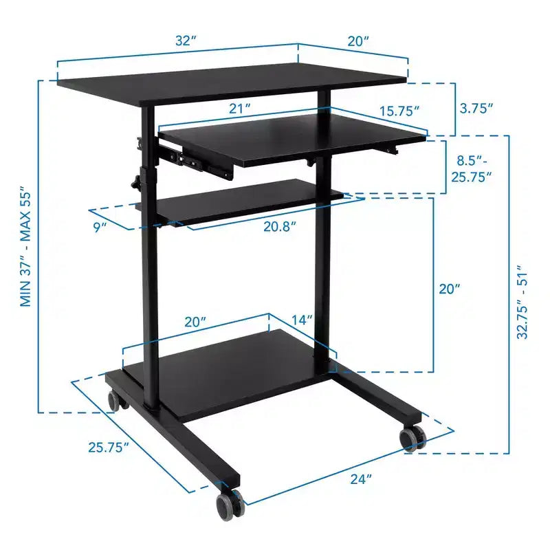 Mobile Standing Desk with Retractable Keyboard Tray