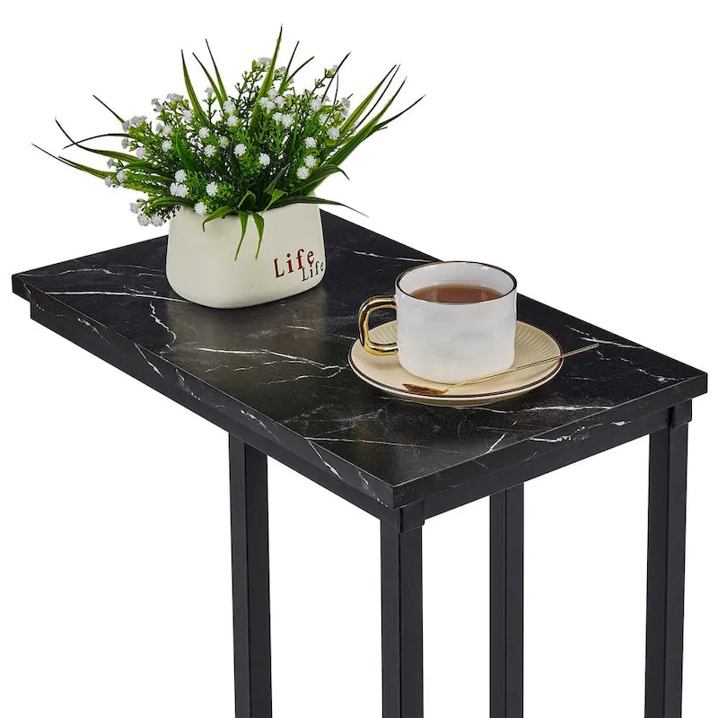 C-Shaped End Table Small Side Table Sofa Table with Metal Frame