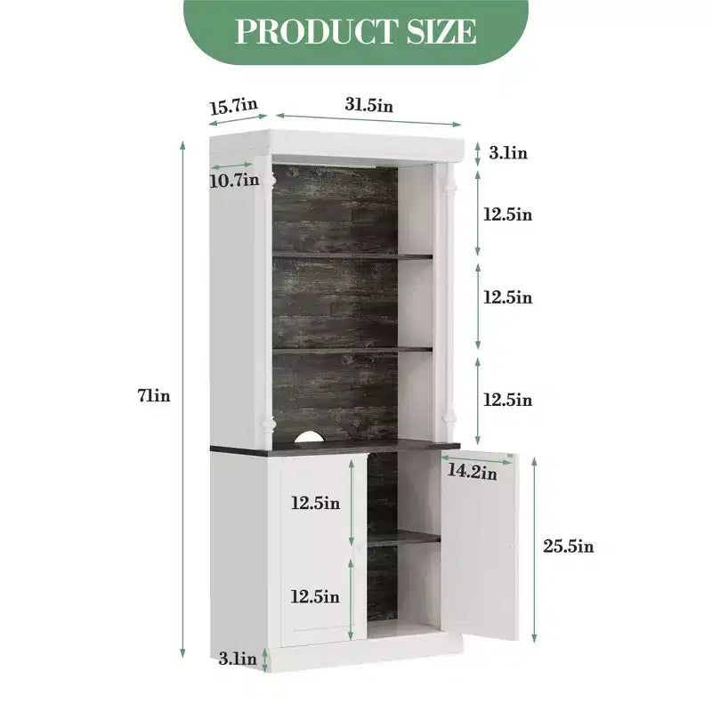 71 Freestanding Kitchen Pantry Cabinet with LED Lighting, Tall Storage Hutch with 2 Doors and Adjustable Shelves, Modern Pantry for Living Room