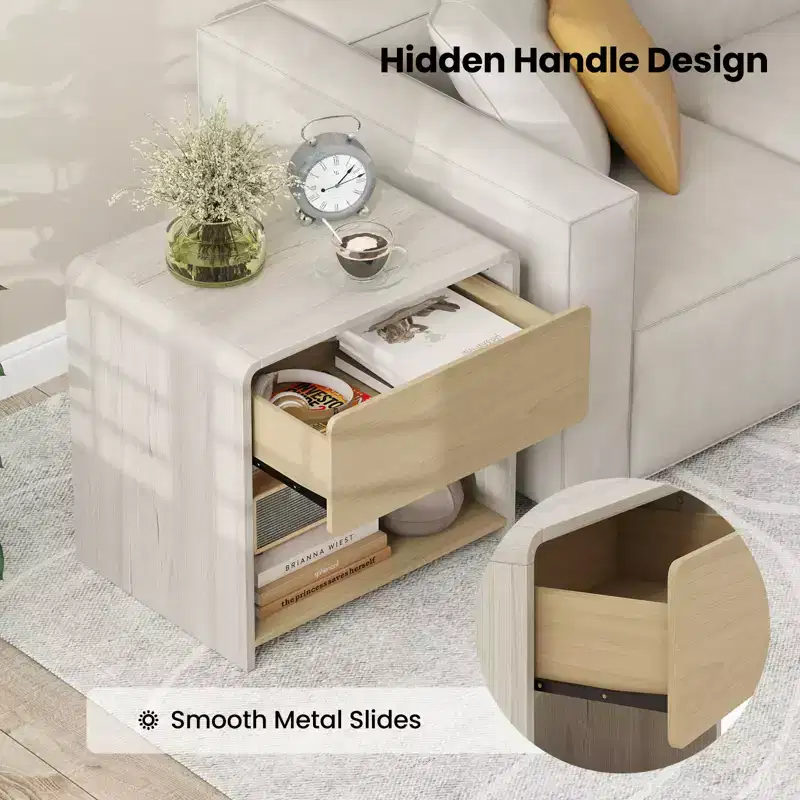 Costway Modern Style Nightstand 2-Tier Sofa Side Bedside Table w/ Drawer & Open Shelf