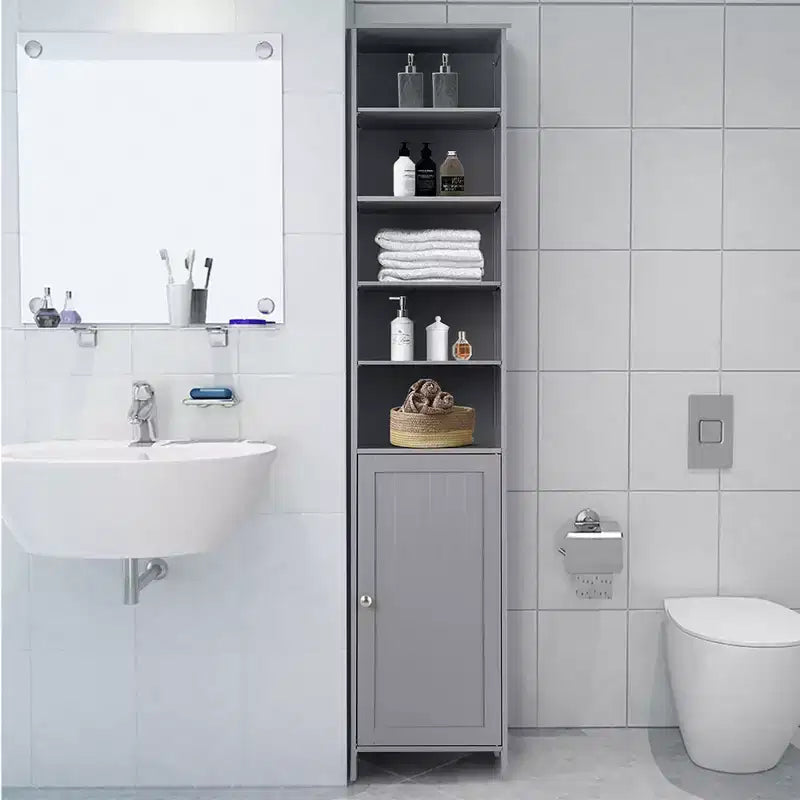 Costway 72''H Bathroom Tall Floor Storage Cabinet Shelving Display Grey\White