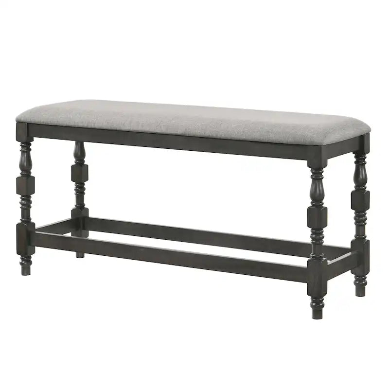 50-Inch Farmhouse Counter Height Upholstered Bench with Turned Legs