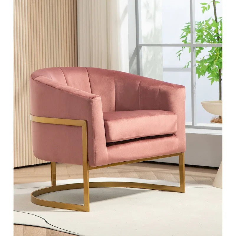 Velvet Accent Armchair with Gold Metal Frame