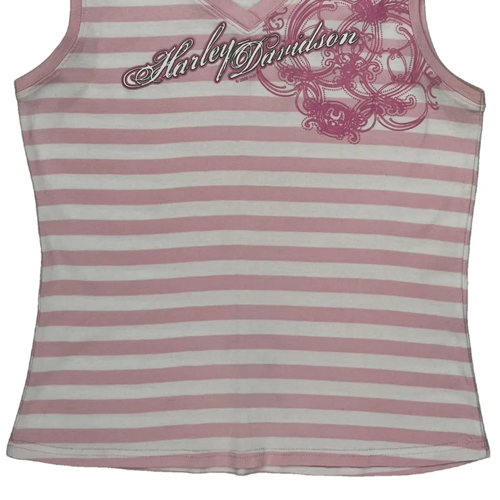 Striped Sleeveless Top XL Pink Cotton V-Neck Women