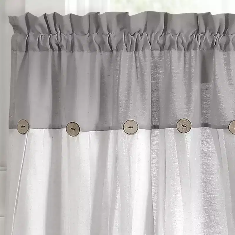 Lush Dcor Linen Button Kitchen Tier Window Curtain Panels White/Gray 29X24+2 Set
