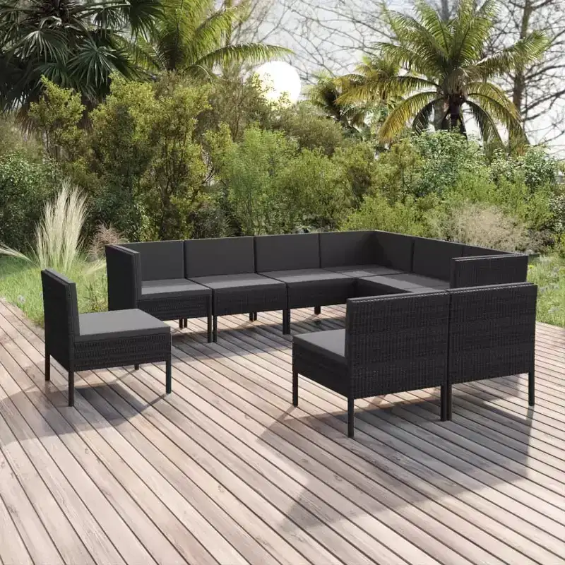 vidaXL Garden Lounge Set Patio Sectional Sofa Couch Outdoor Poly Rattan Black