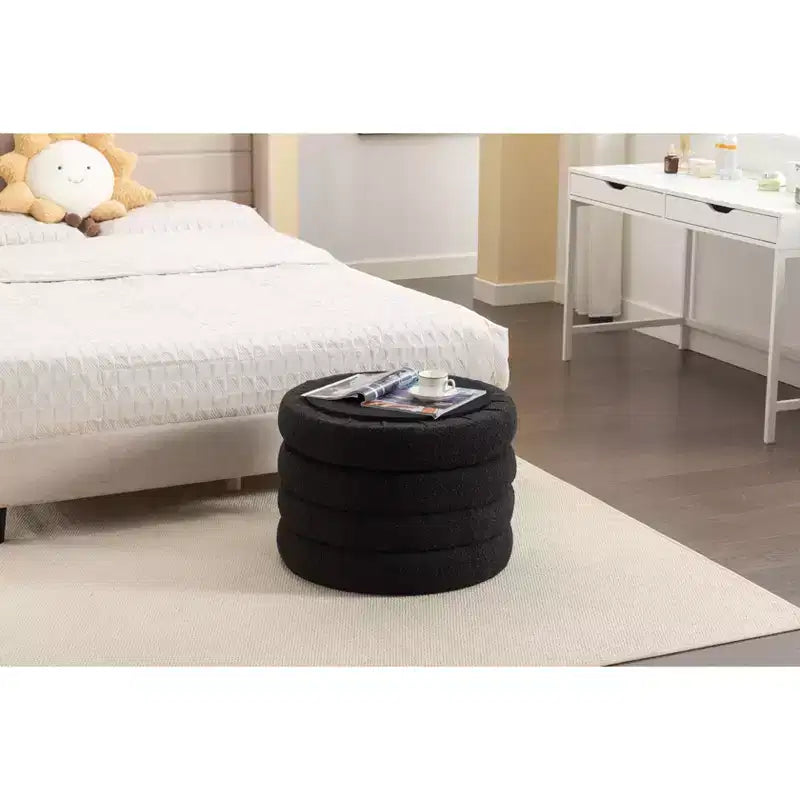 Round Storage Ottoman with Velvet Upholstery
