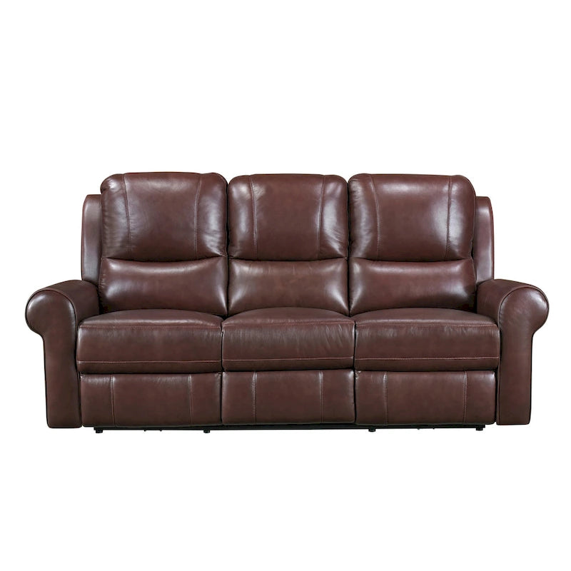 82 in. Power Dual Recliner Sofa with USB Charging, Brown Top Grain Leather