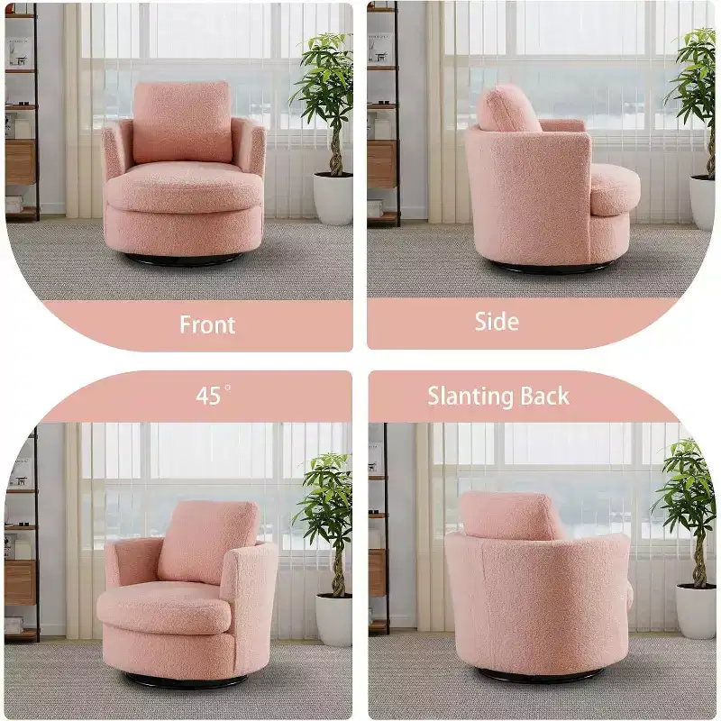 GDFStudio Bertha Swivel Boucle Upholstered 32 Wood and Steel Chair