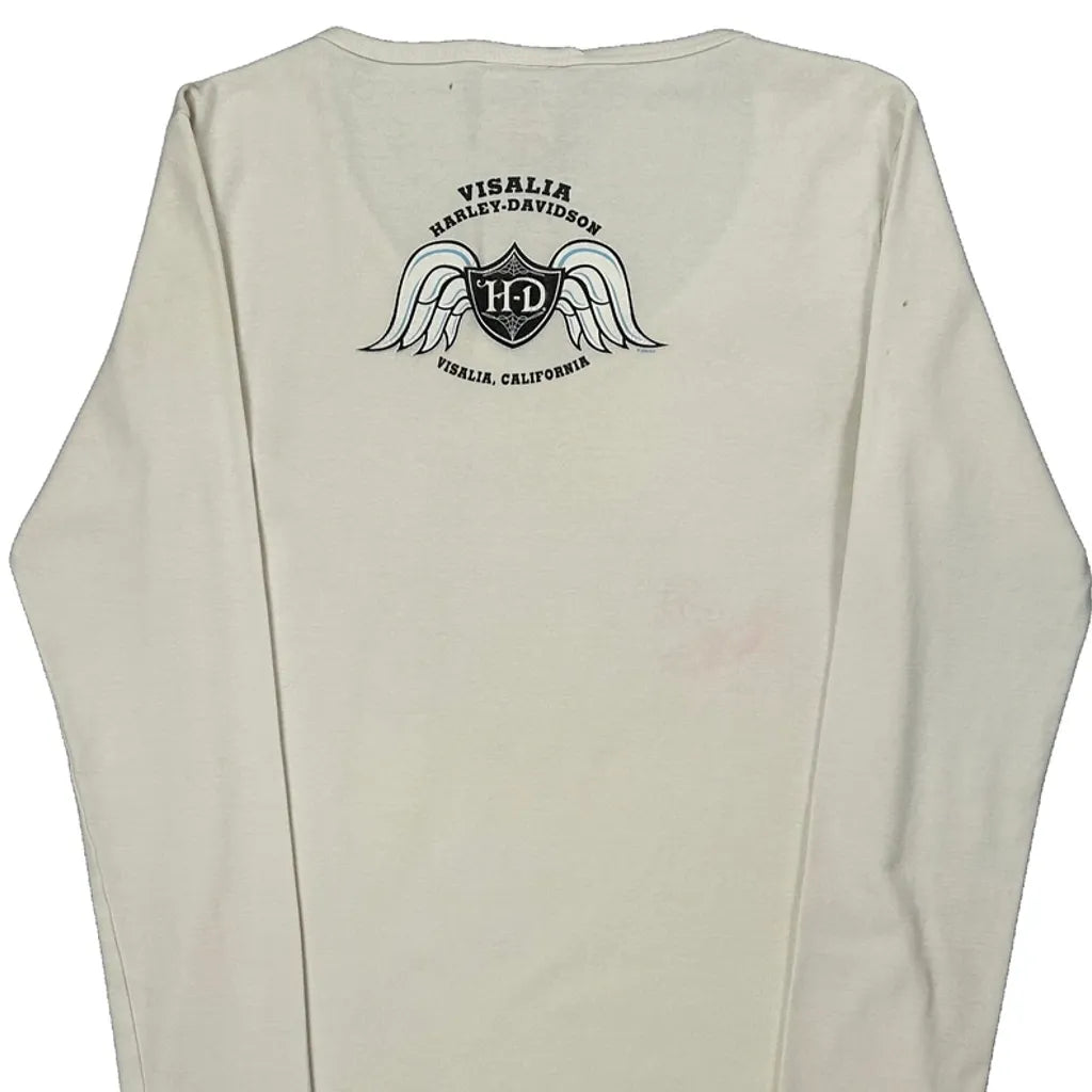 Graphic Long Sleeve T-Shirt Large White Cotton Women's