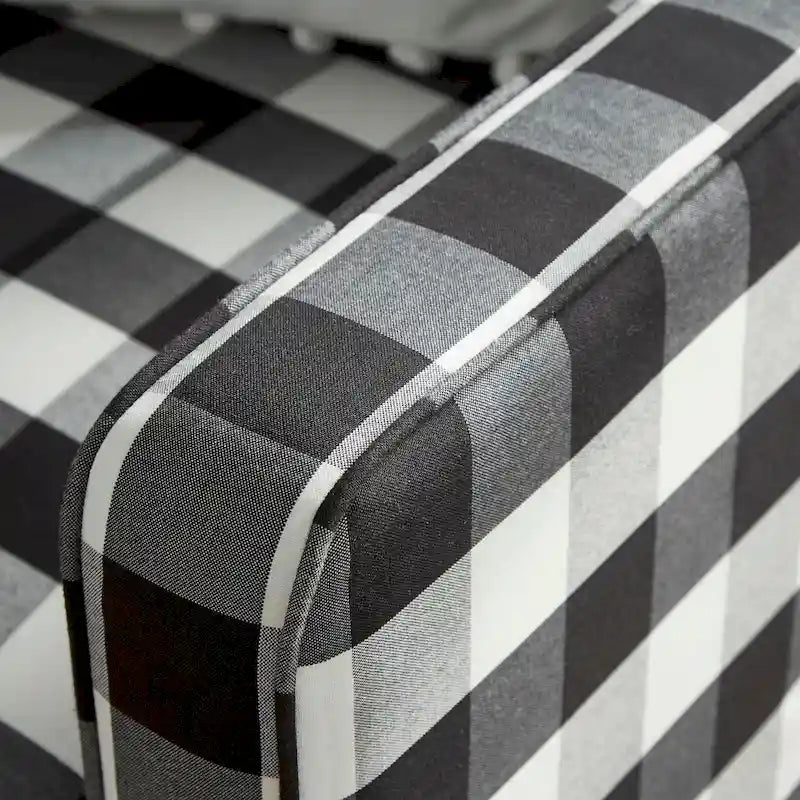 Buffalo Check Plaid Accent Chair with Button-Tufted Back & Cherry Wood Legs