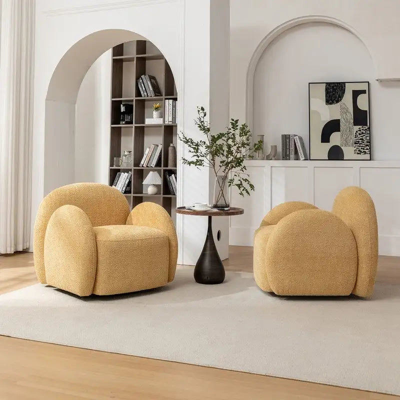 Modern Glam Boucle Upholstered Swivel Accent Armchair with 360 Degree Swivel Base