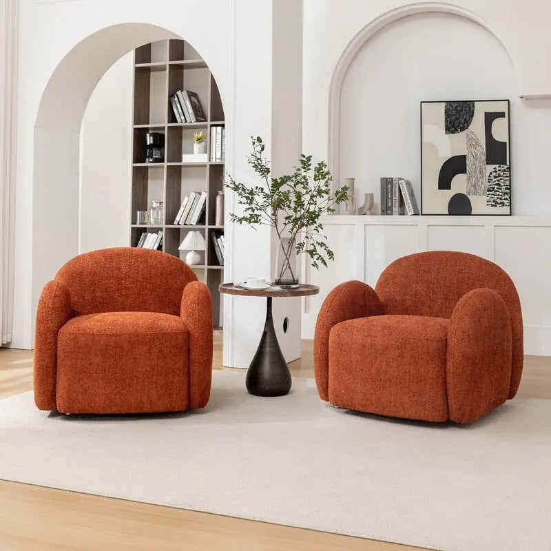 Modern Glam Boucle Upholstered Swivel Accent Armchair with 360 Degree Swivel Base