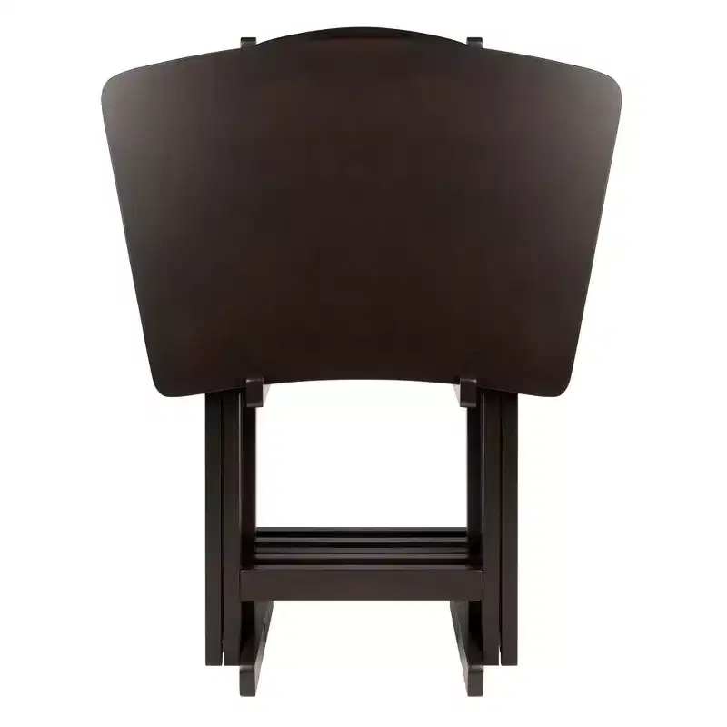5pc Fan Shape Snack Table Coffee: Solid Wood Folding Tables, Beveled Edges, Storage Rack