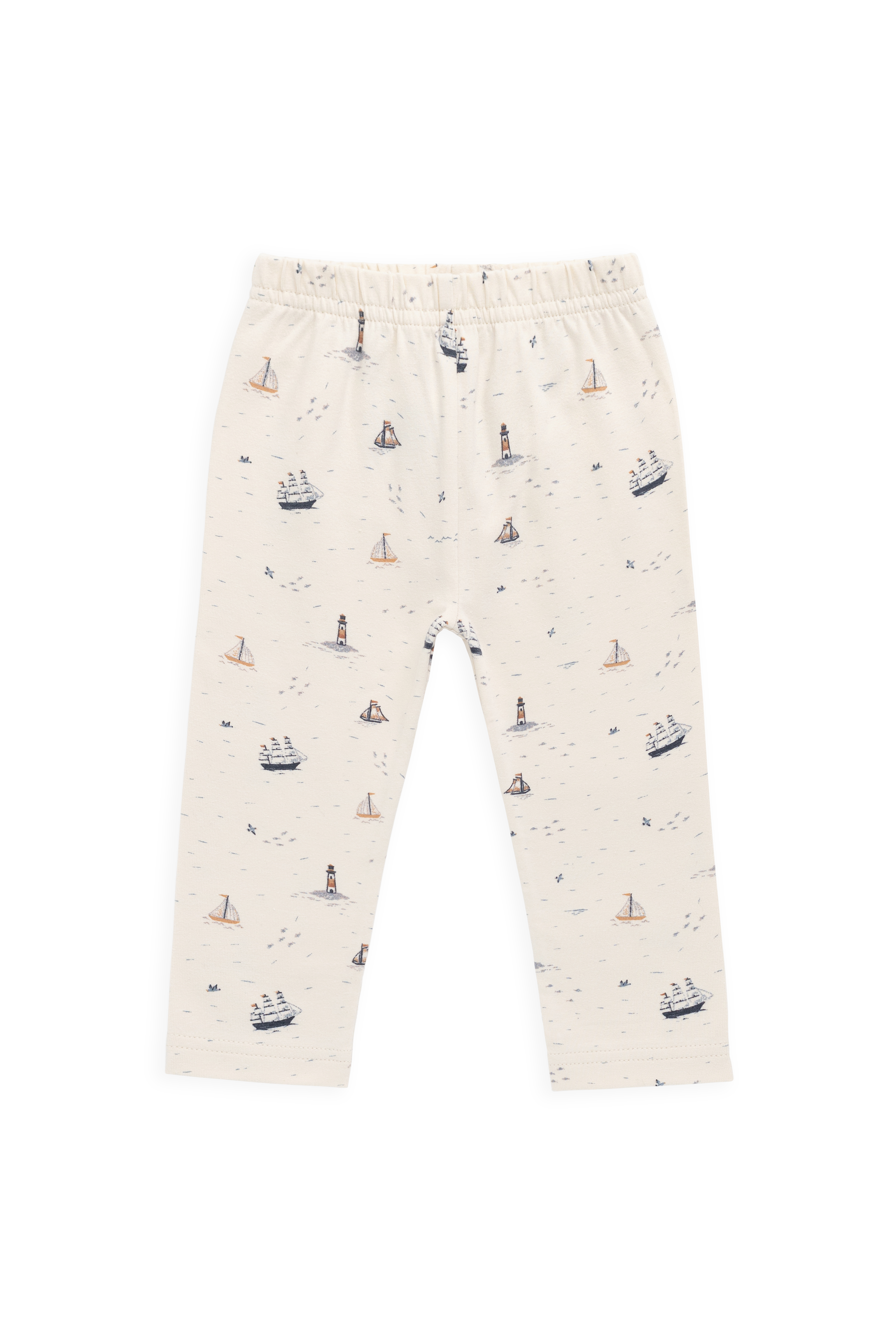 Nautical Neutral Sailboat & Lighthouse Print Organic Cotton-Elastane Legging with Elastic Waistband for Baby Active Wear (Newborn�C5Y)