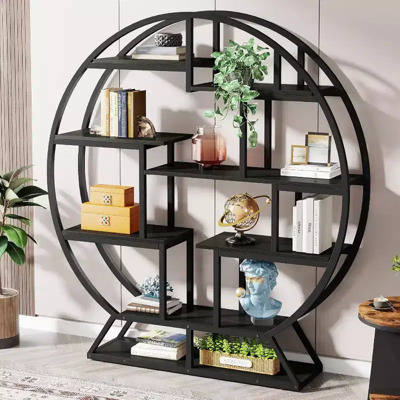 Tribesigns 62.2 Inch Bookshelf, Round Bookshelves Etagere Bookcase