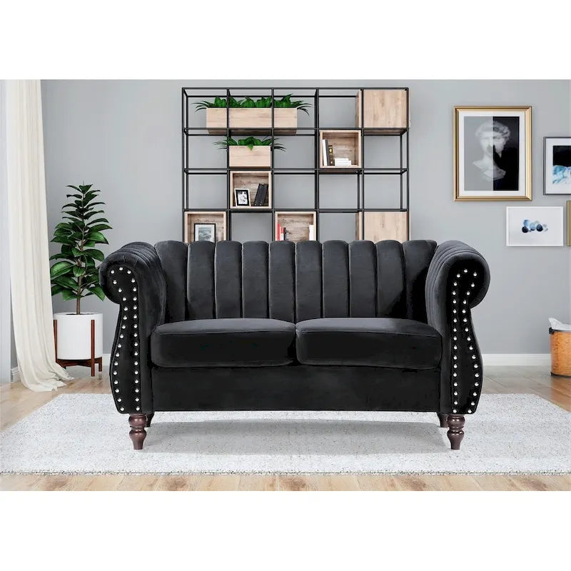 Velvet Chesterfield Rolled Arm Loveseat