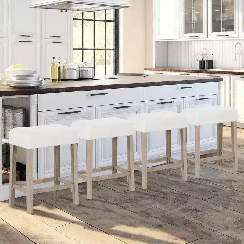 Counter Height Bar Stools Set of 2/4 with Rubber Wood Legs and Footrest