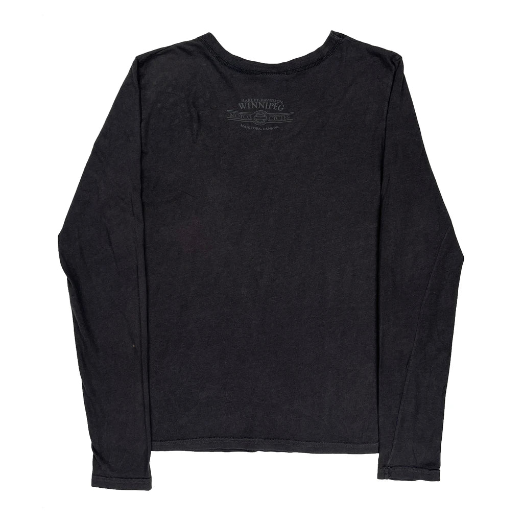 Graphic Long Sleeve T-Shirt XL Black Cotton Women's V-Neck Regular Fit