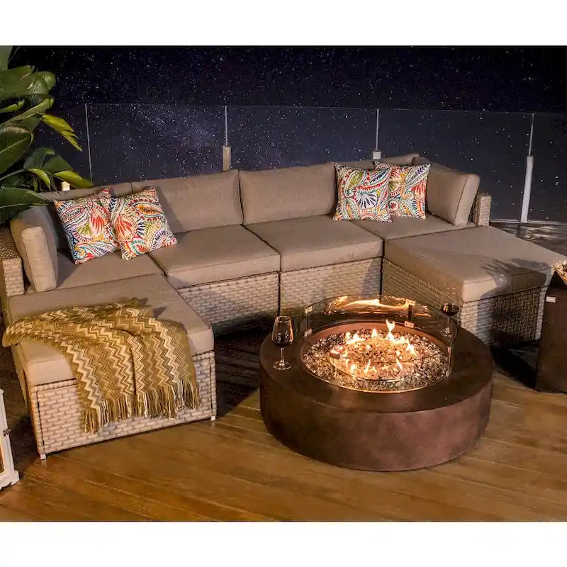 COSIEST 8-Piece Outdoor Furniture Sofa With Fire Table,Tank Outside