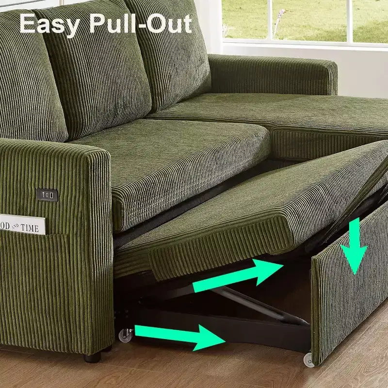Dyonery 81 Sectional Sleeper Sofa, L-Shaped Pull Out Couch with Reversible Storage Chaise, USB, Reclining Backrest