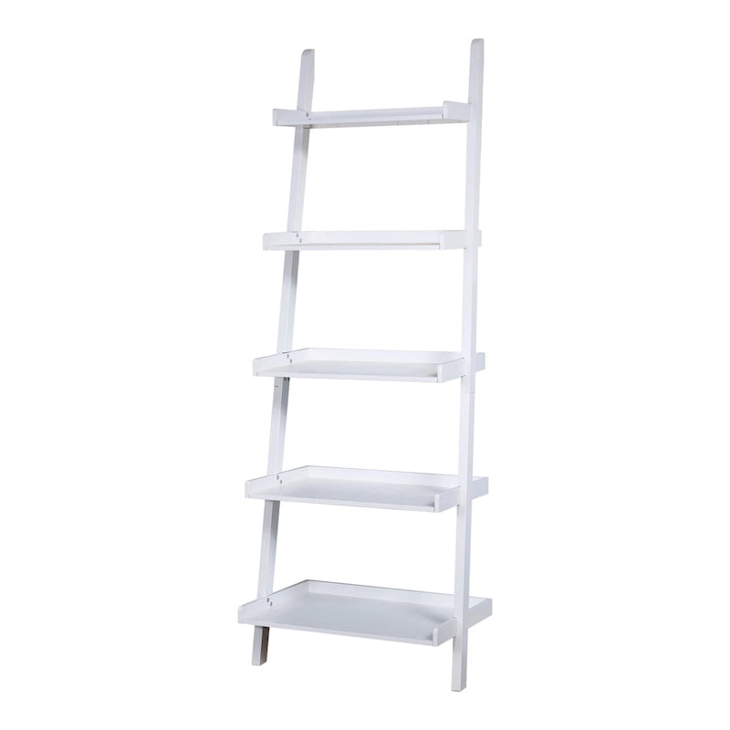 5-Tier Leaning Ladder Shelf Bookcase with Solid Wood Legs