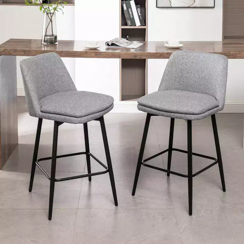 Counter Height Swivel Bar Stool, Linen & Matte Black