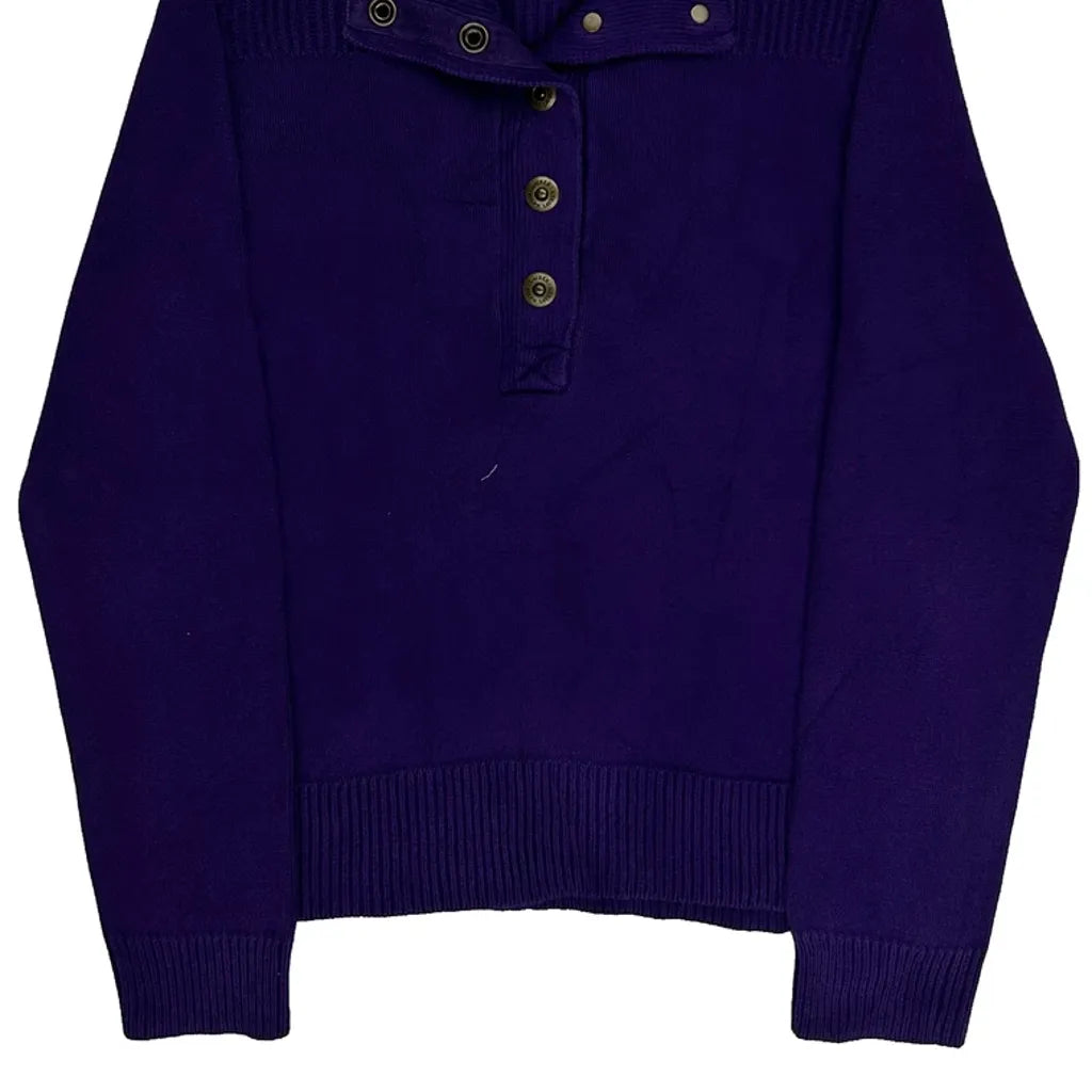 Purple Cotton Long Sleeve Button-Down Top Women's Regular Fit Large