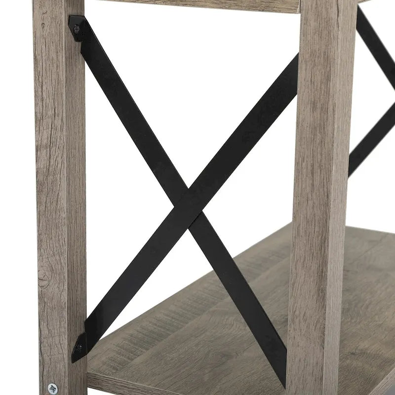 Farmhouse Flip Top End Table with Drawer, 2 AC Outlets & 2 USB Ports
