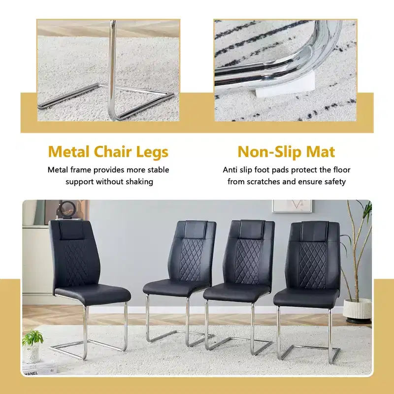 GDFStudio Arvion 8-Person Glass and Metal Dining Set with Faux Leather Upholstered Chairs