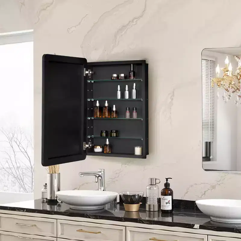 VEVOR Medicine Cabinet, 20 x 30 inch, Medicine Cabinet for Bathroom with Mirror, Aluminum Frame, 4-layer Adjustable Shelves, Black