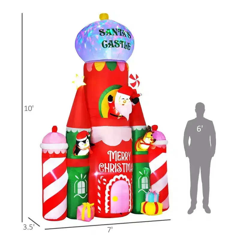 NAYSAYE 10FT Christmas Inflatable Candy Castle with Santa Reindeer and Penguin Outdoor Holiday Decoration for Yard Display, Multicolor,