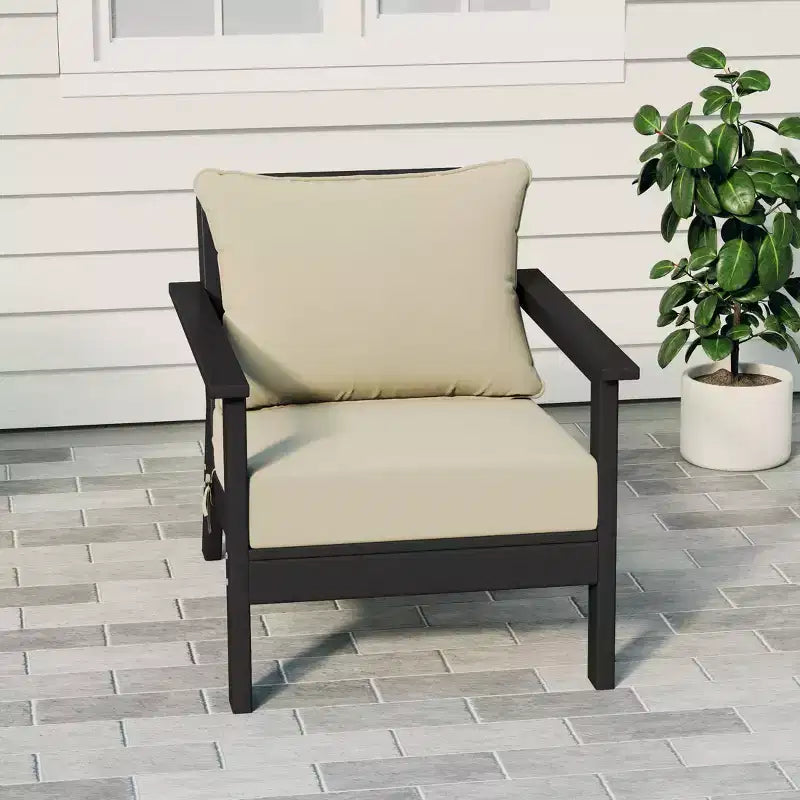 WestinTrends Avalon Black Outdoor Modern HDPE Patio Club Chair with Deep Seat Cushions