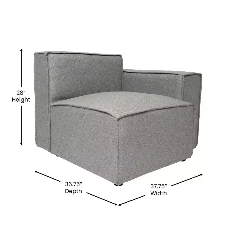 Emma and Oliver Modular Right Side Armchair with Arm Rest