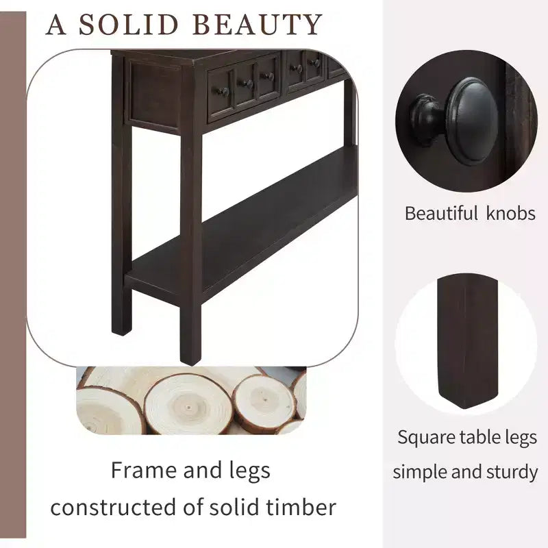 60 Rustic Console Table with 4 Drawers and Bottom Shelf, White