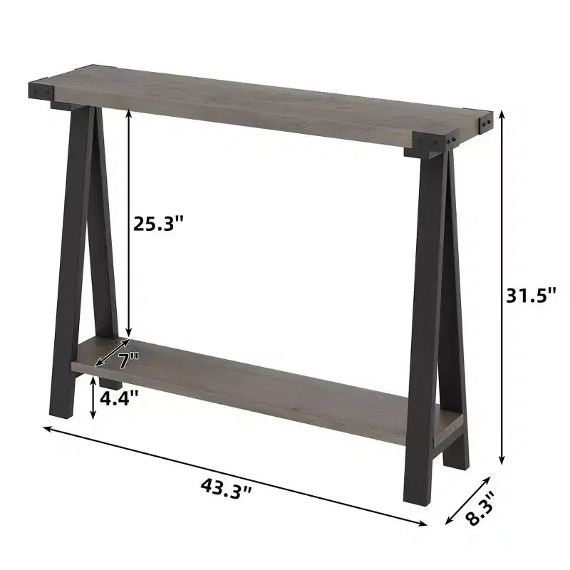 Farmhouse 2-Tier 43.3 Console Table  Metal Frame & MDF Narrow Sofa Table with Storage  Behind Couch Table for Entryway, Living Room, Hallway