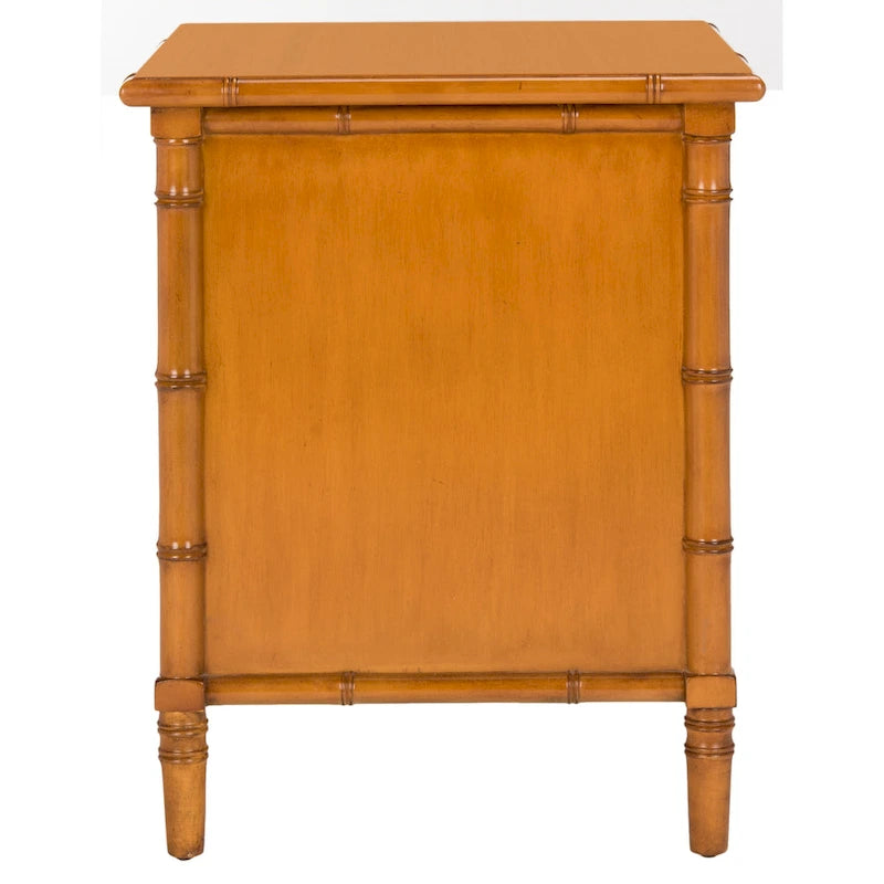 Modern Coastal 3-Drawer Nightstand with Bamboo-Style Frame & Gold Pulls