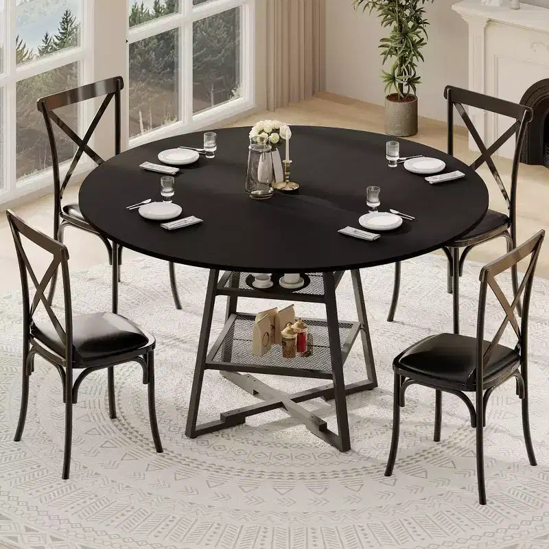 Dinning Room Tables for 4, Round Dining Table Set with Storage, 47 Inch Circle Kitchen Table High Top